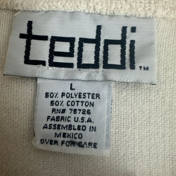 Vintage Teddi Womens Embroidered Floral Sweater Long Sleeve Large Cream Ribbed - Picture 5 of 10